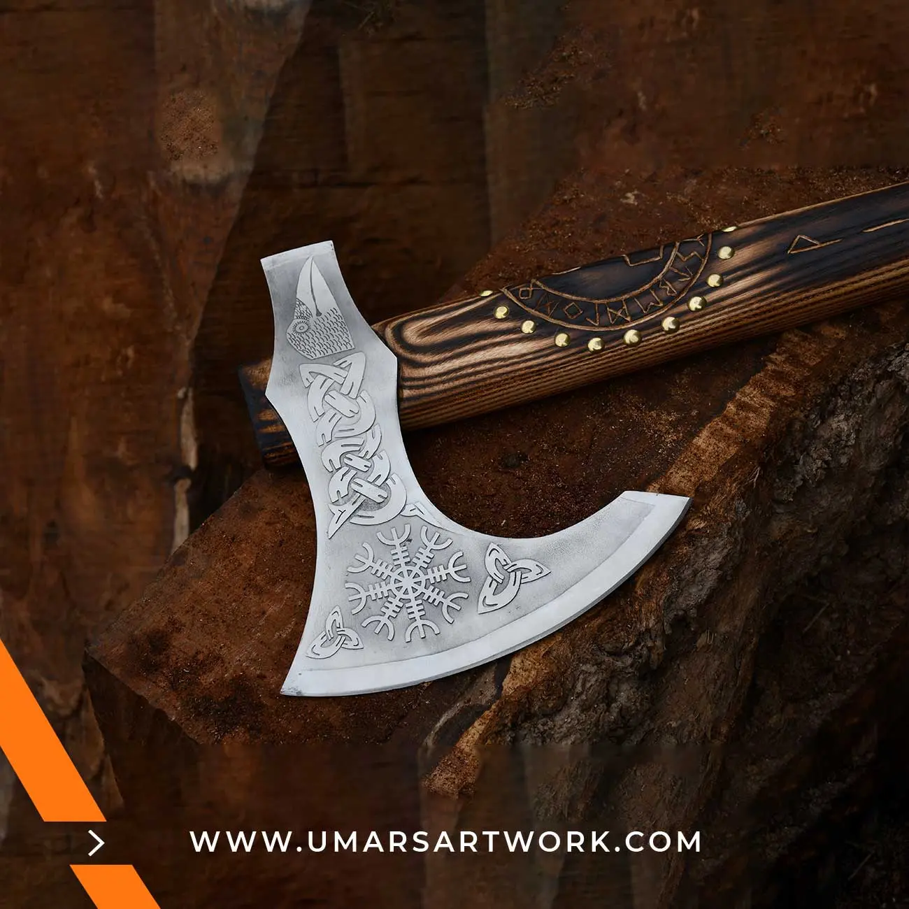 Carving axe replica with sharp, curved blade for detailed woodwork, Inspired by traditional woodworking tools, High-quality replica with forged steel head and hardwood handle, Designed for precision carving and shaping tasks, Display-worthy collectible combining function and craftsmanship