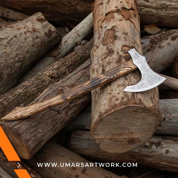 Carving axe replica with sharp, curved blade for detailed woodwork, Inspired by traditional woodworking tools, High-quality replica with forged steel head and hardwood handle, Designed for precision carving and shaping tasks, Display-worthy collectible combining function and craftsmanship