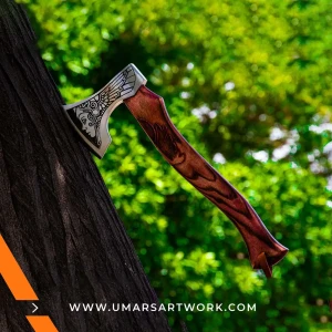 Carving axe replica with sharp, curved blade for detailed woodwork, Inspired by traditional woodworking tools, High-quality replica with forged steel head and hardwood handle, Designed for precision carving and shaping tasks, Display-worthy collectible combining function and craftsmanship