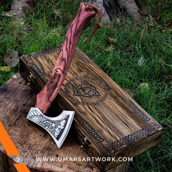 Carving axe replica with sharp, curved blade for detailed woodwork, Inspired by traditional woodworking tools, High-quality replica with forged steel head and hardwood handle, Designed for precision carving and shaping tasks, Display-worthy collectible combining function and craftsmanship