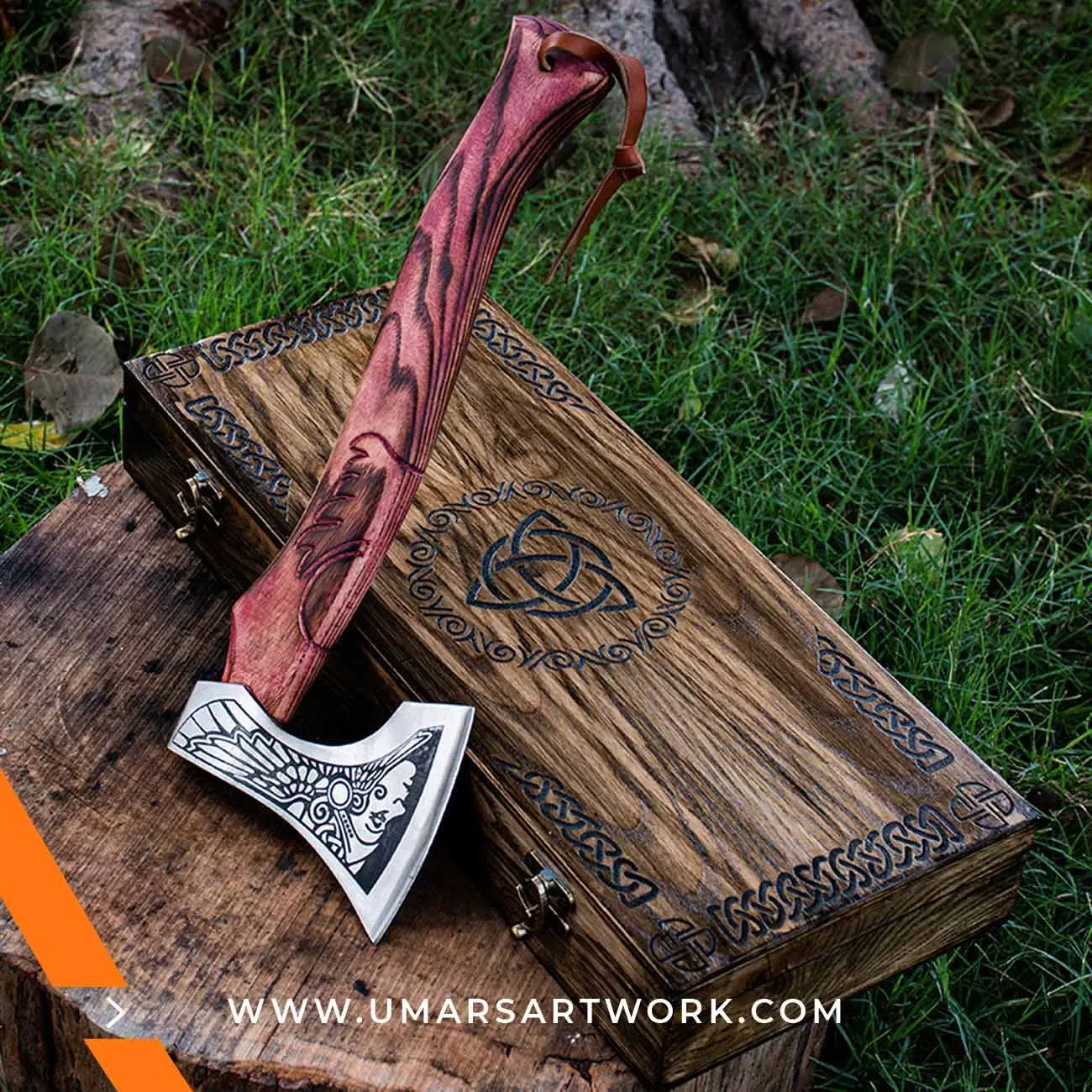 Carving axe replica with sharp, curved blade for detailed woodwork, Inspired by traditional woodworking tools, High-quality replica with forged steel head and hardwood handle, Designed for precision carving and shaping tasks, Display-worthy collectible combining function and craftsmanship