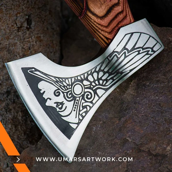 Carving axe replica with sharp, curved blade for detailed woodwork, Inspired by traditional woodworking tools, High-quality replica with forged steel head and hardwood handle, Designed for precision carving and shaping tasks, Display-worthy collectible combining function and craftsmanship