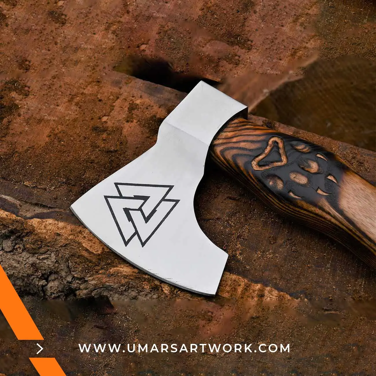 Viking axe with traditional Norse design and engraved steel head, Hand-forged blade inspired by ancient Viking warriors, High-quality axe with sturdy wooden handle for firm grip, Battle-ready replica ideal for display or functional use, Authentic Viking axe collectible with historical craftsmanship