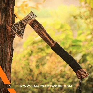 Viking axe with traditional Norse design and engraved steel head, Hand-forged blade inspired by ancient Viking warriors, High-quality axe with sturdy wooden handle for firm grip, Battle-ready replica ideal for display or functional use, Authentic Viking axe collectible with historical craftsmanship