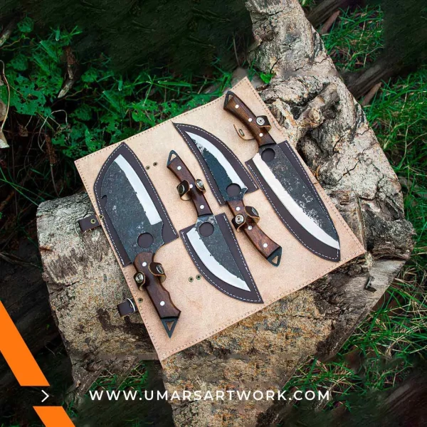 Chef set knives with precision-forged stainless steel blades, Complete kitchen knife set for slicing, chopping, and dicing, Ergonomic handles for comfort and control during use, High-quality culinary knives for professional or home chefs, Durable and stylish set designed for everyday cooking tasks