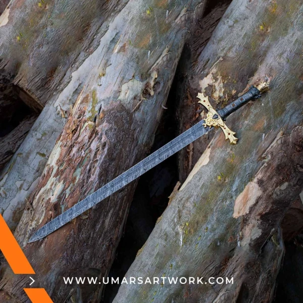Handmade Damascus Viking sword with unique folded steel patterns, Authentic replica inspired by Norse warrior blades, High-quality Damascus steel sword with detailed hilt, Battle-ready Viking sword with leather-wrapped grip, Display-worthy handcrafted sword with historical Nordic design
