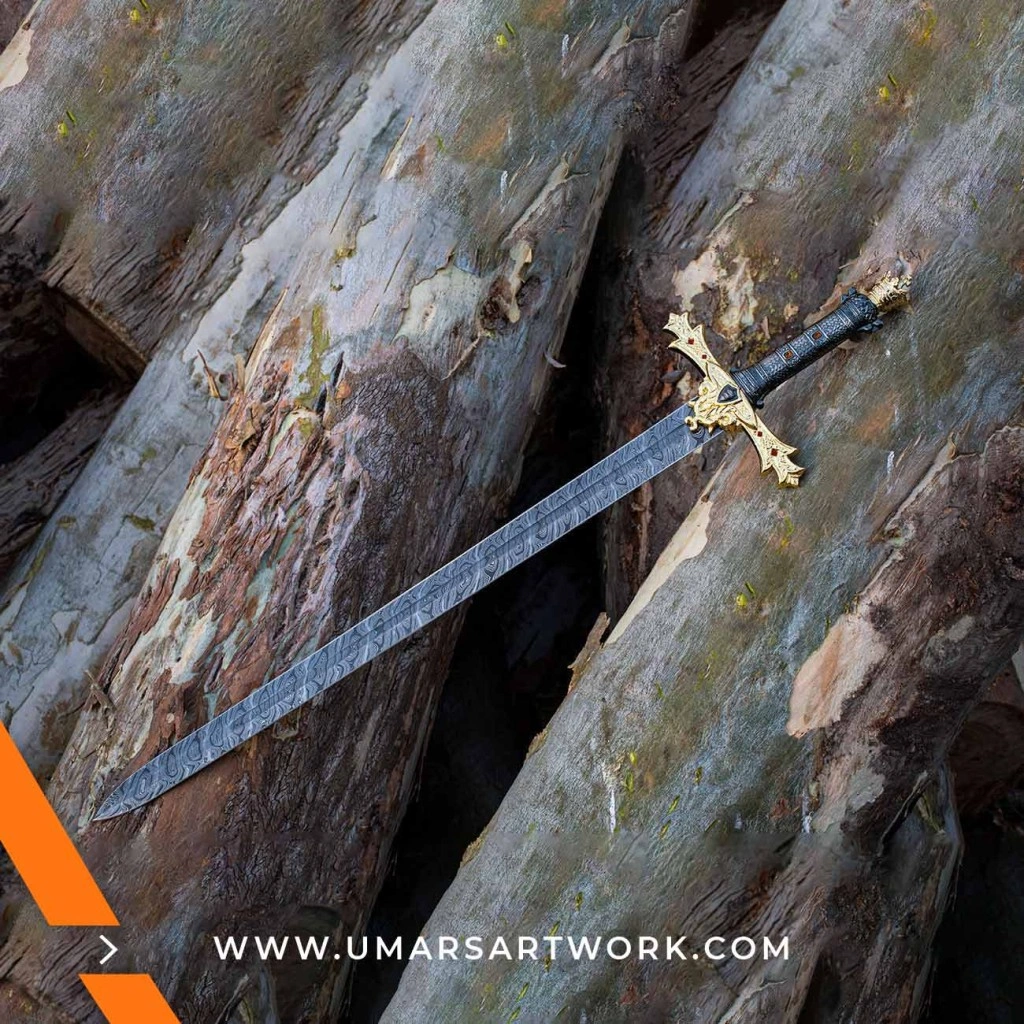 Handmade Damascus Viking sword with unique folded steel patterns, Authentic replica inspired by Norse warrior blades, High-quality Damascus steel sword with detailed hilt, Battle-ready Viking sword with leather-wrapped grip, Display-worthy handcrafted sword with historical Nordic design