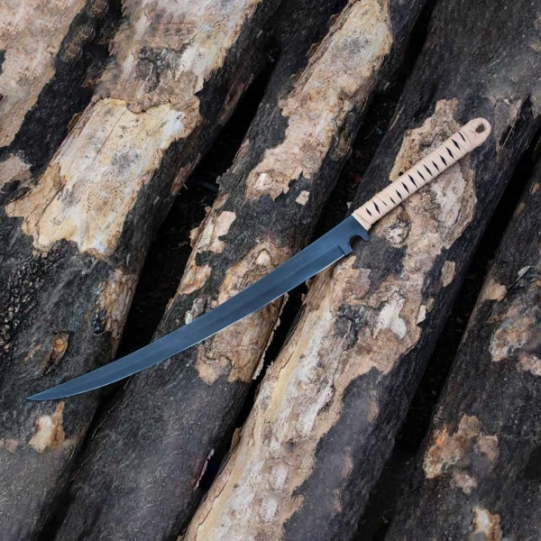 Handmade functional sword with full-tang high-carbon steel blade, Designed for performance, durability, and precision, High-quality handcrafted sword with ergonomic grip, Battle-ready sword suitable for cutting practice or collection, Display-worthy piece blending craftsmanship with functionality