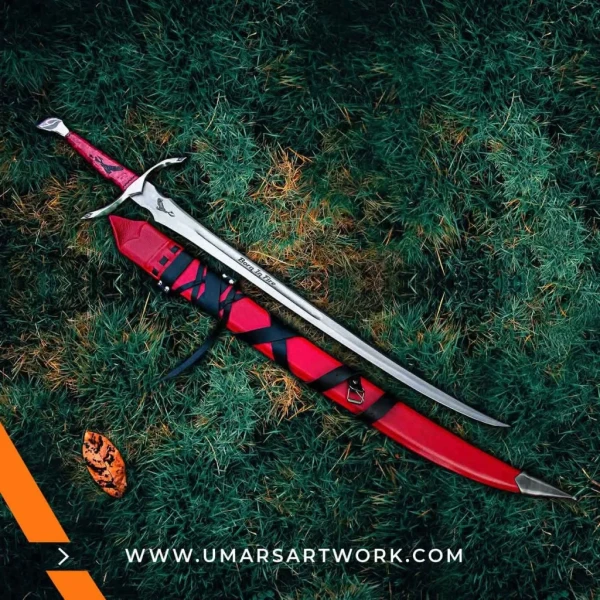 Heron marked Viking sword replica with engraved heron symbol on blade, Inspired by legendary warrior traditions and Norse craftsmanship, High-quality replica sword with leather grip and detailed guard, Functional Viking-style sword with unique heron marking, Display-worthy collectible with historical and fantasy appeal