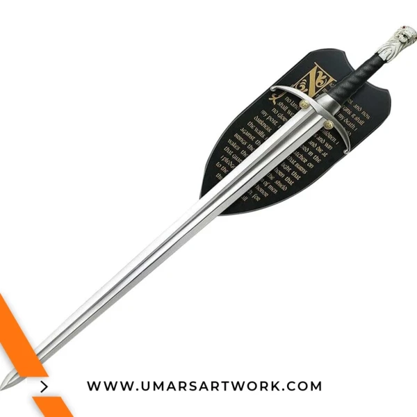 Longclaw replica sword with iconic wolf pommel design, Sword of Jon Snow from Game of Thrones, High-quality Longclaw collectible with Valyrian steel look, Fantasy sword with broad blade and detailed hilt, Display-worthy Longclaw replica perfect for fans and collectors
