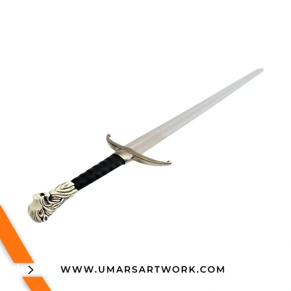 Longclaw replica sword with iconic wolf pommel design, Sword of Jon Snow from Game of Thrones, High-quality Longclaw collectible with Valyrian steel look, Fantasy sword with broad blade and detailed hilt, Display-worthy Longclaw replica perfect for fans and collectors