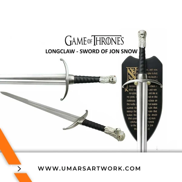 Longclaw replica sword with iconic wolf pommel design, Sword of Jon Snow from Game of Thrones, High-quality Longclaw collectible with Valyrian steel look, Fantasy sword with broad blade and detailed hilt, Display-worthy Longclaw replica perfect for fans and collectors