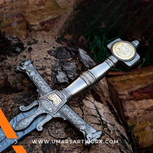 Medieval sword replica with classic double-edged blade design, Inspired by European knights and historical warfare, High-quality sword with crossguard and leather grip, Battle-ready medieval replica with forged steel finish, Display-worthy collectible sword from the Middle Ages