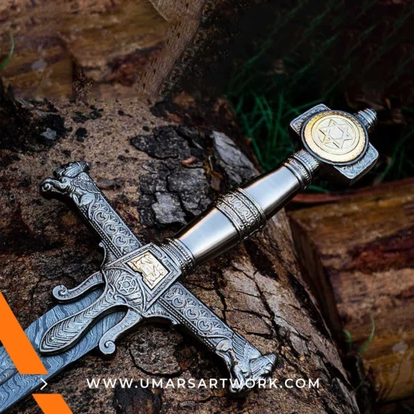Medieval sword replica with classic double-edged blade design, Inspired by European knights and historical warfare, High-quality sword with crossguard and leather grip, Battle-ready medieval replica with forged steel finish, Display-worthy collectible sword from the Middle Ages