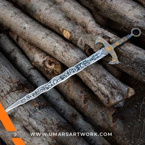 Once Upon a Time Excalibur sword replica with magical rune engravings, Inspired by the legendary sword from the TV series, High-quality Excalibur replica with dark elegant design, Fantasy sword with detailed hilt and mystical blade, Display-worthy sword collectible for fans of Once Upon a Time