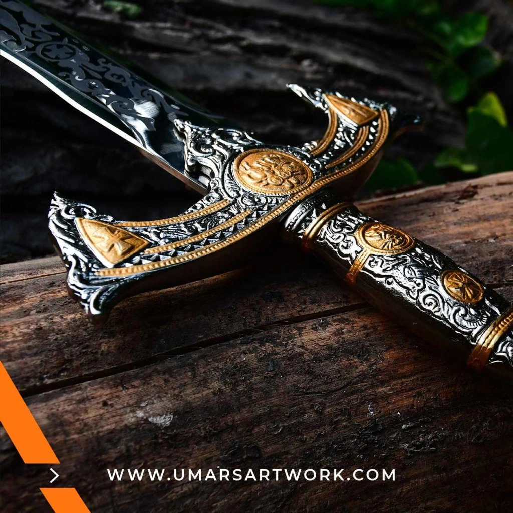 Once Upon a Time Excalibur sword replica with magical rune engravings, Inspired by the legendary sword from the TV series, High-quality Excalibur replica with dark elegant design, Fantasy sword with detailed hilt and mystical blade, Display-worthy sword collectible for fans of Once Upon a Time