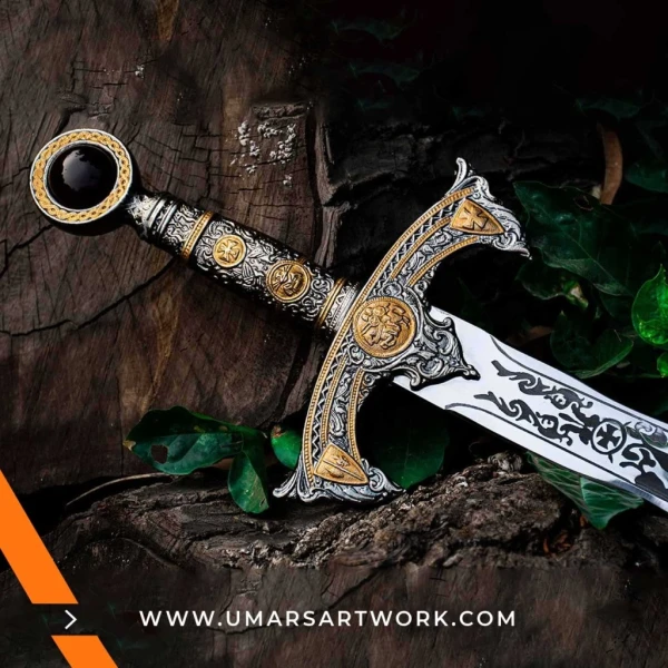 Once Upon a Time Excalibur sword replica with magical rune engravings, Inspired by the legendary sword from the TV series, High-quality Excalibur replica with dark elegant design, Fantasy sword with detailed hilt and mystical blade, Display-worthy sword collectible for fans of Once Upon a Time