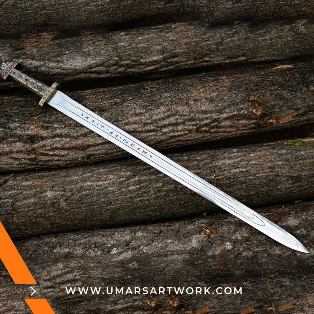 Sword of King Ragnar Lothbrok replica with rugged Viking design, Inspired by the legendary Norse warrior from the TV series, High-quality replica sword with leather-wrapped grip and aged blade, Battle-ready Viking sword with historical details and Nordic engravings, Display-worthy collectible honoring Ragnar Lothbrok’s legacy
