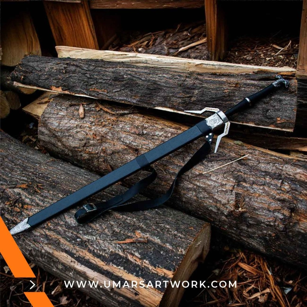 Swords of Geralt of Rivia replica, Witcher steel and silver sword set, Geralt sword collectible from The Witcher series, High-quality Witcher swords with detailed hilts, Fantasy swords inspired by Geralt’s monster hunting gear