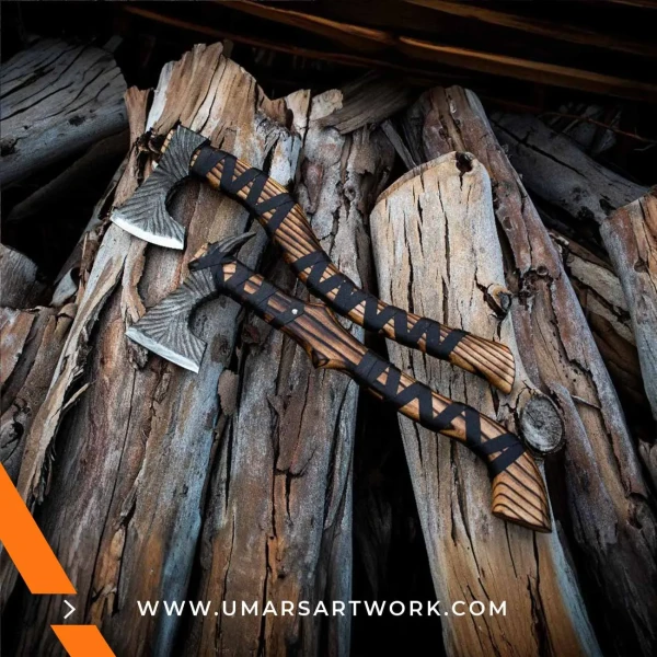 Viking combo axe replica with dual-headed design and Norse detailing, High-quality collectible inspired by ancient Viking weaponry, Hand-forged steel blades with engraved patterns, Sturdy wooden handle for balanced grip and control, Display-worthy Viking axe set combining tradition and craftsmanship